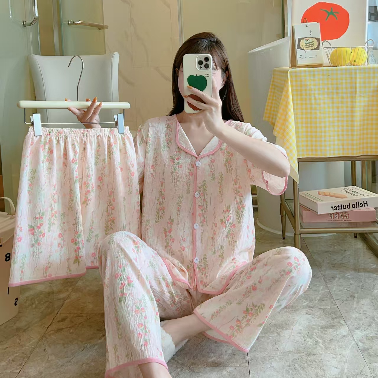 3059*夏季三件套睡衣女士短袖云朵棉可爱家居服