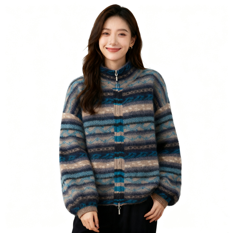 【冰岛梦境】费尔岛山羊绒拉绒宽松加厚秋冬大衣针织圆领开衫外套女