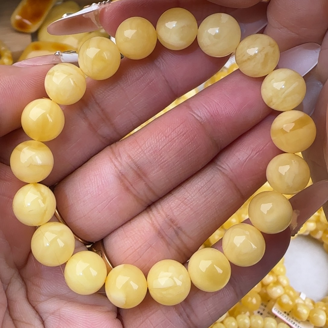 蜜蜡未镶嵌手串白花圆珠手串
