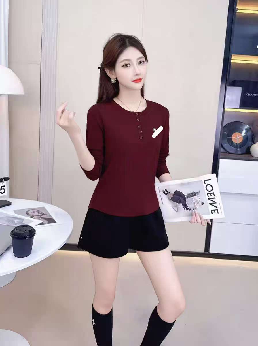 25650常规款刺绣轻职风长袖抗皱纽扣圆领轻熟风