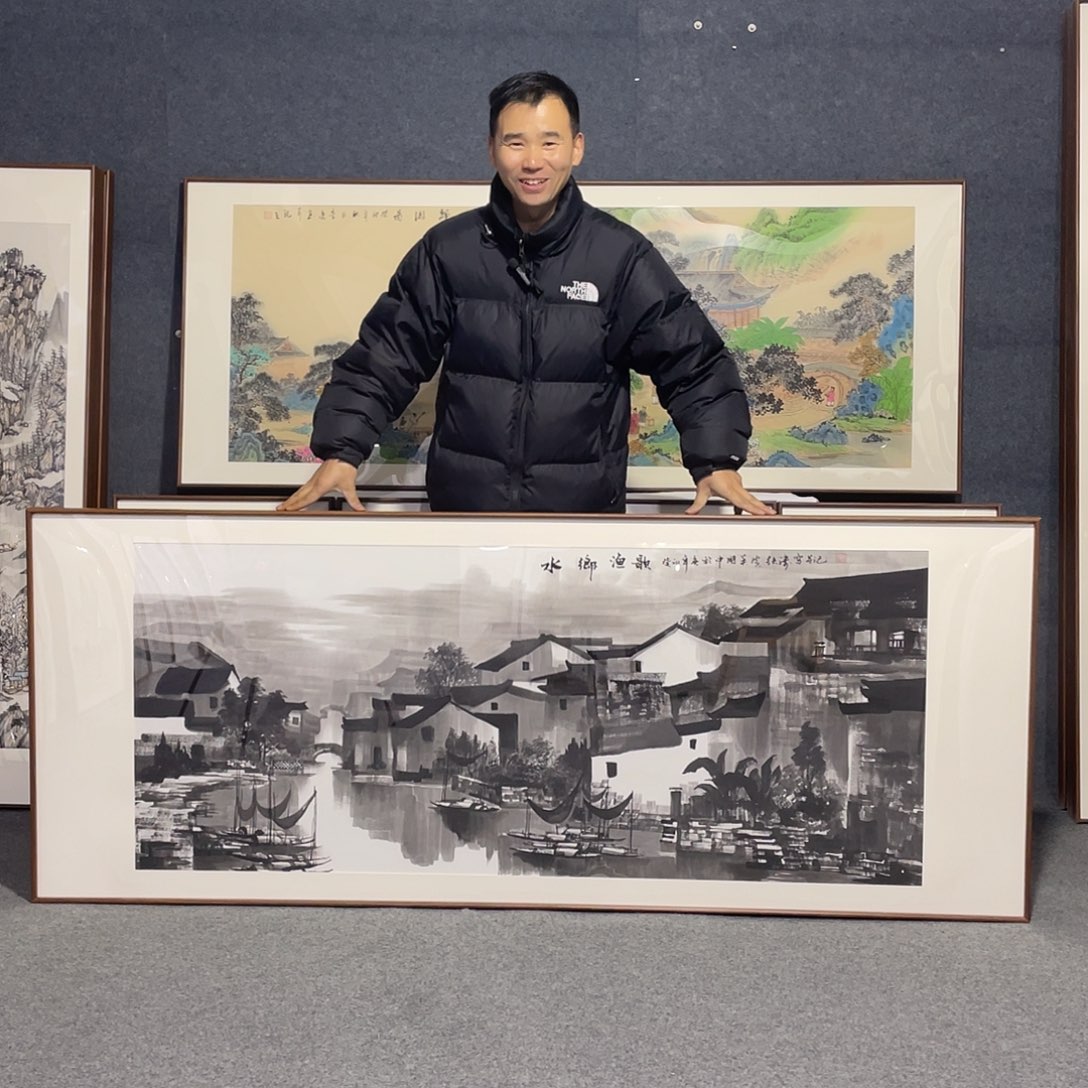 国画手绘画作品带框发货