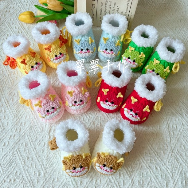 （材料包/成品）冬款加厚龙宝雪地靴/材料包送视频教程/手工DIY钩织