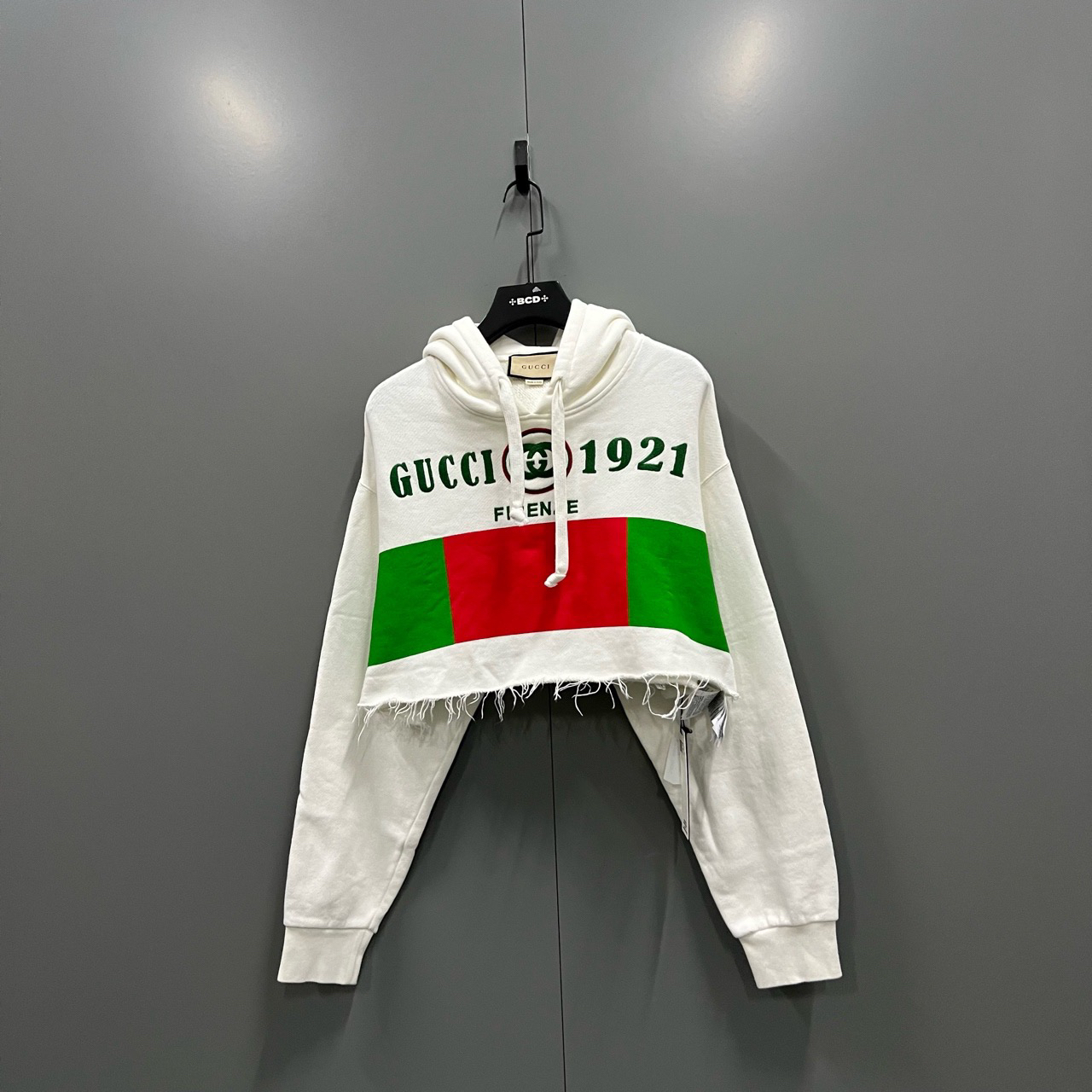 95新 GUCCI/古驰 字母logo刺绣短款帽衫bc008236