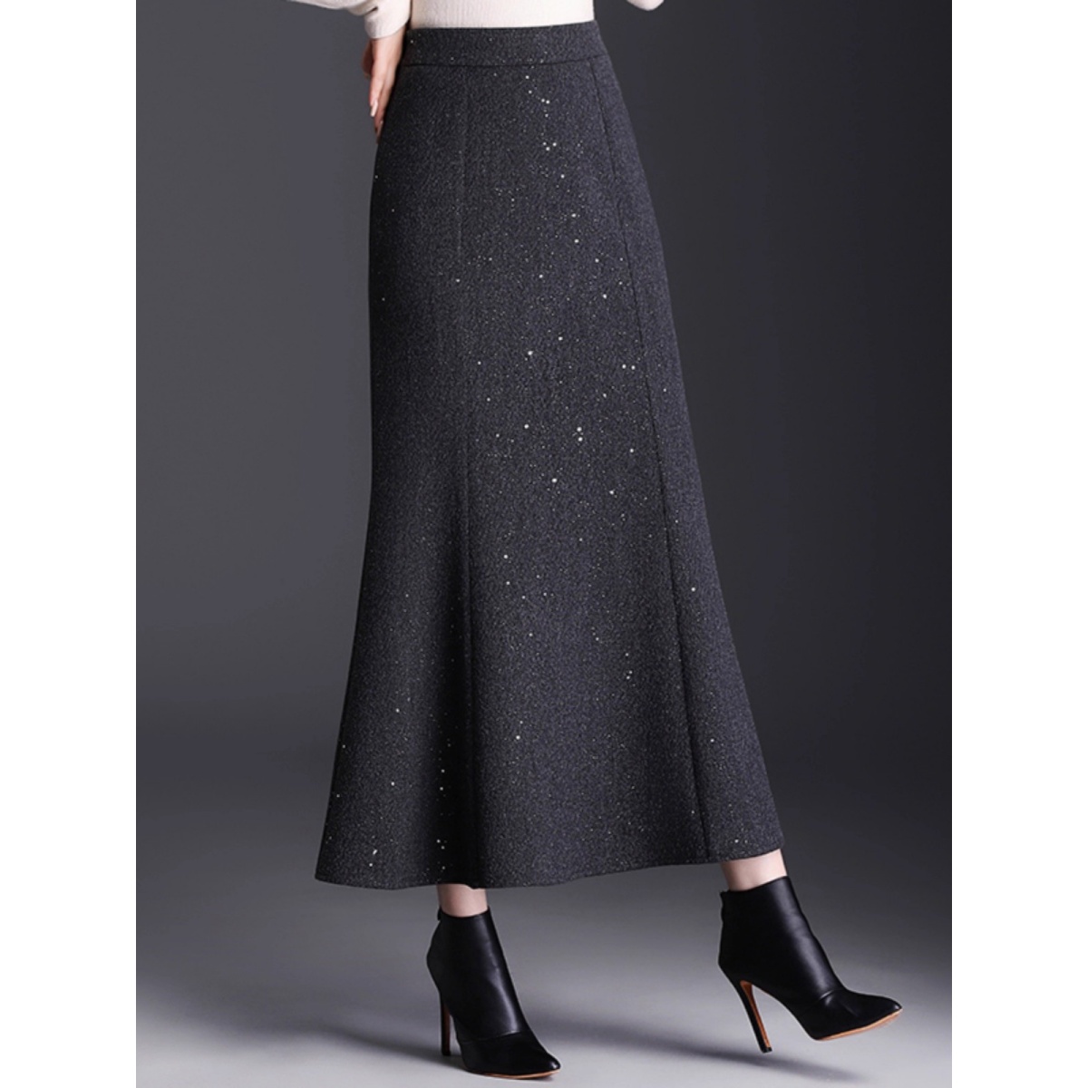 拉夏贝尔黑色鱼尾裙半身裙女秋冬2025年爆款高腰包臀裙中长一步裙