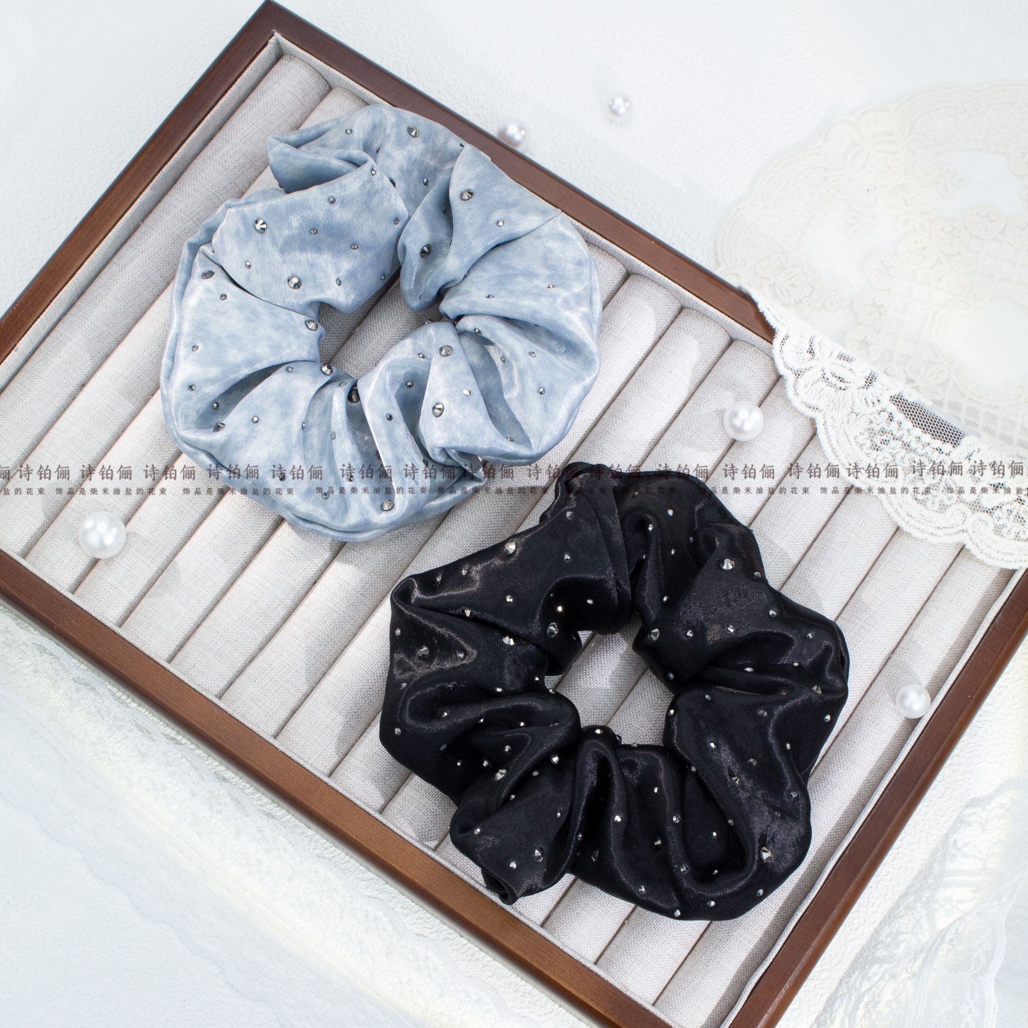 韩系ins法式闪钻缎面发绳  SG1224