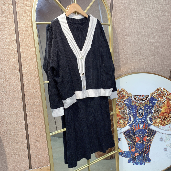 QQ158孕妇黑色针织背心裙两件套90-150