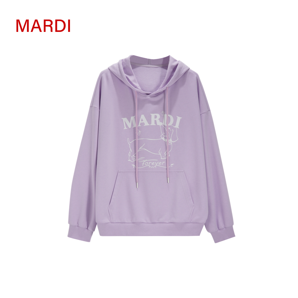 Mardi抗起球抽绳连帽女中长款数字卫衣印花慵懒风百搭新款