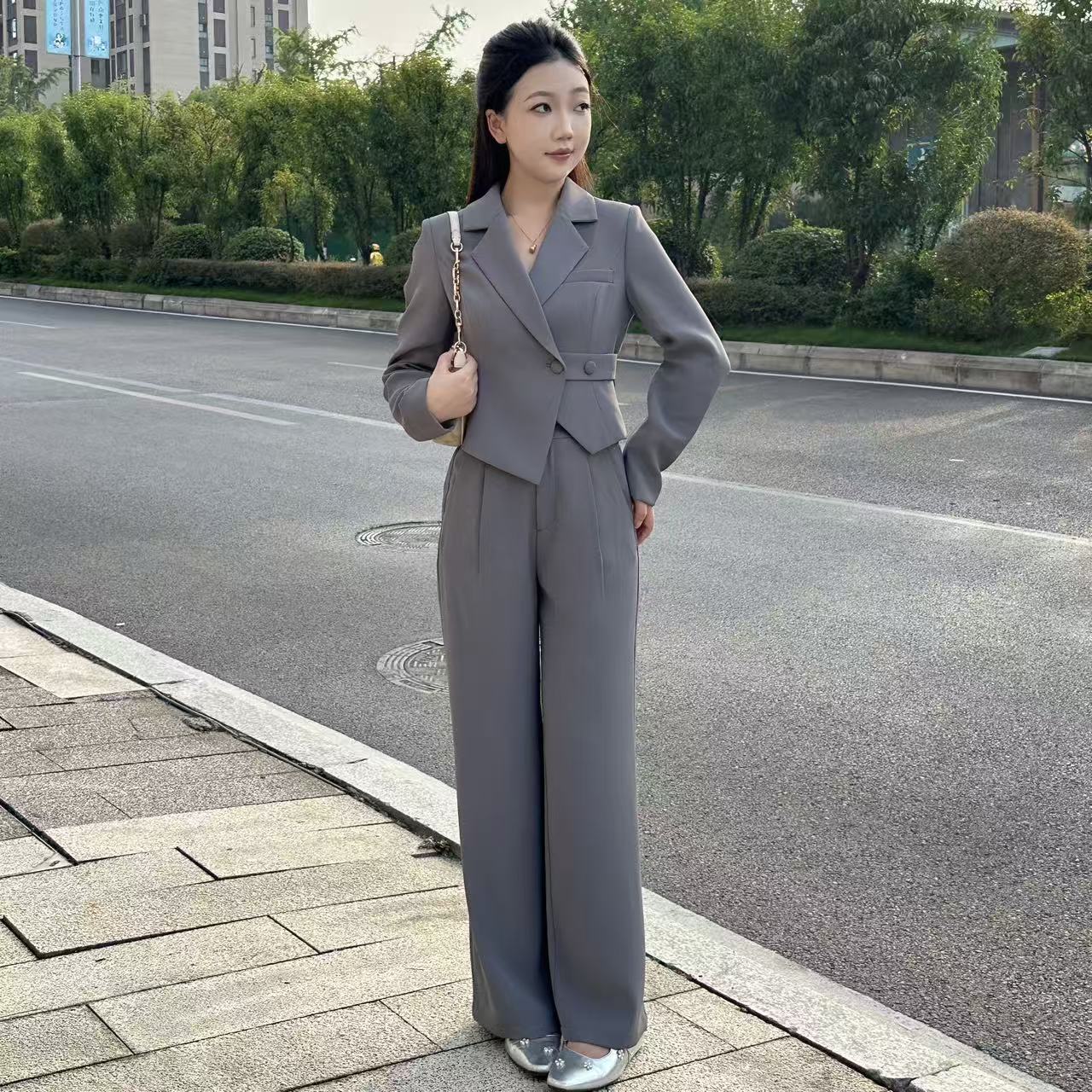 《恰好时光5055》琳琳小个子时尚套装上衣宽松阔腿裤休闲时尚西裤