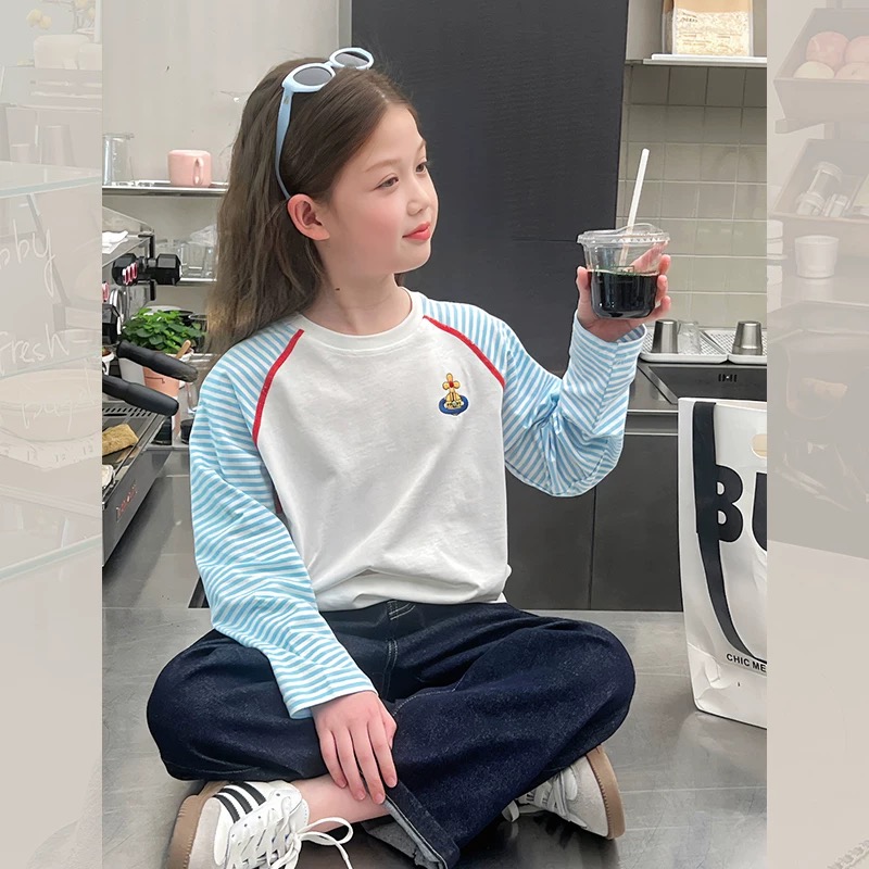 【断码清货】2025春韩版条纹撞色拼接长袖打底衫 D168 168 R