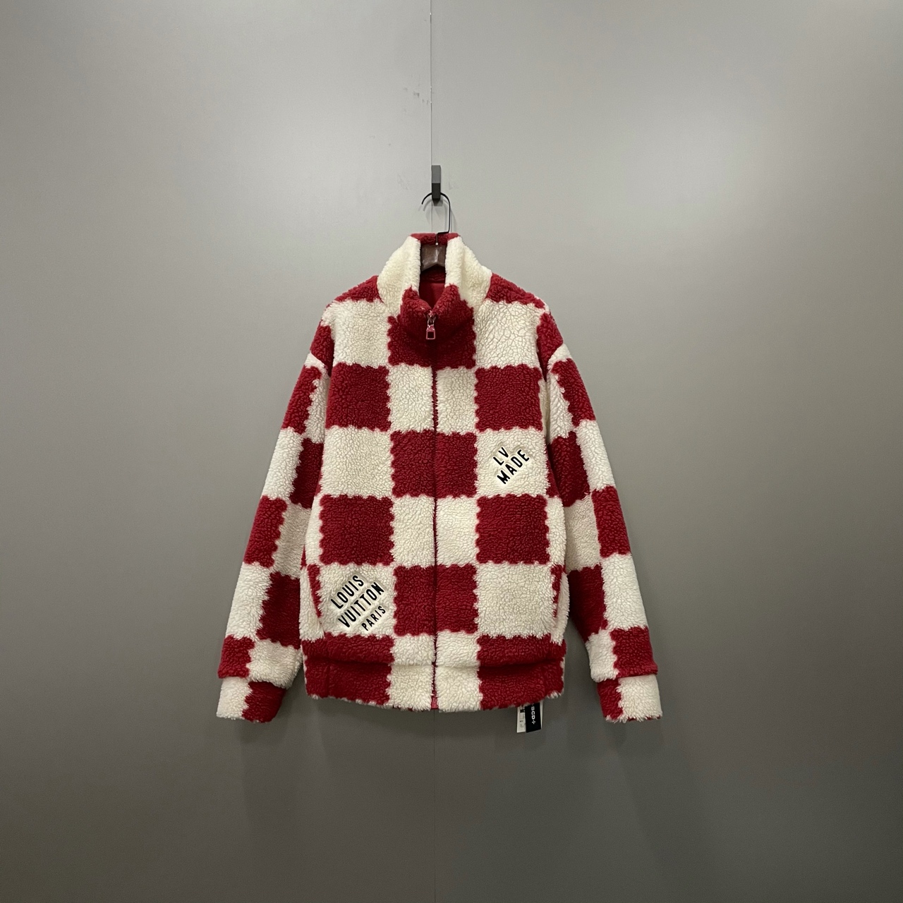 95新 LouisVuitton/路易威登 j1白红棋盘格泰迪外套 M 206957