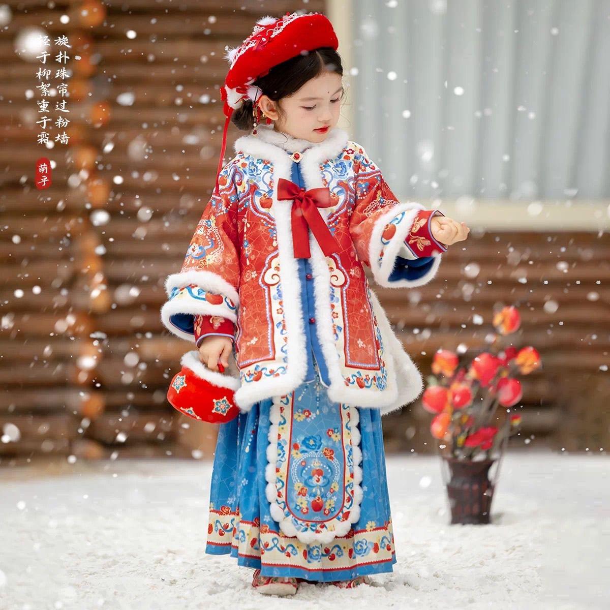 奥莱【专柜正品】端超仙古装马面裙套装女宝红色加厚拜年服加绒加厚