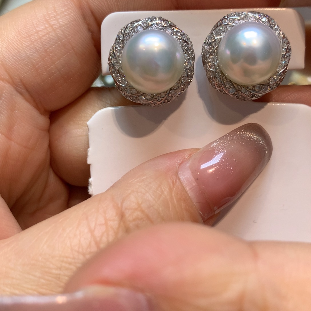 海水珍珠耳饰银S925镶嵌