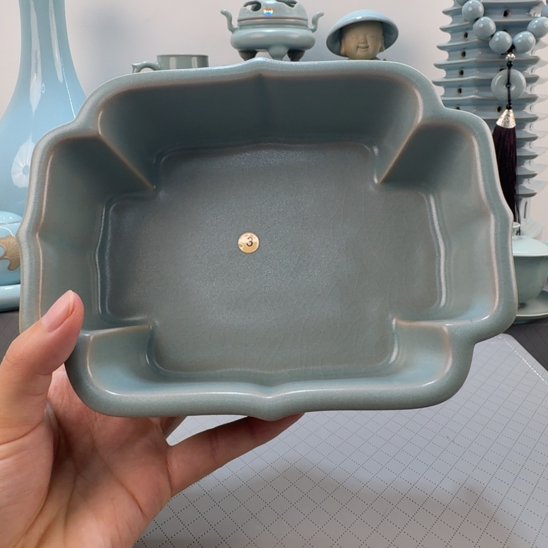摆件孤品汝窑仿古釉海棠盆编号3号