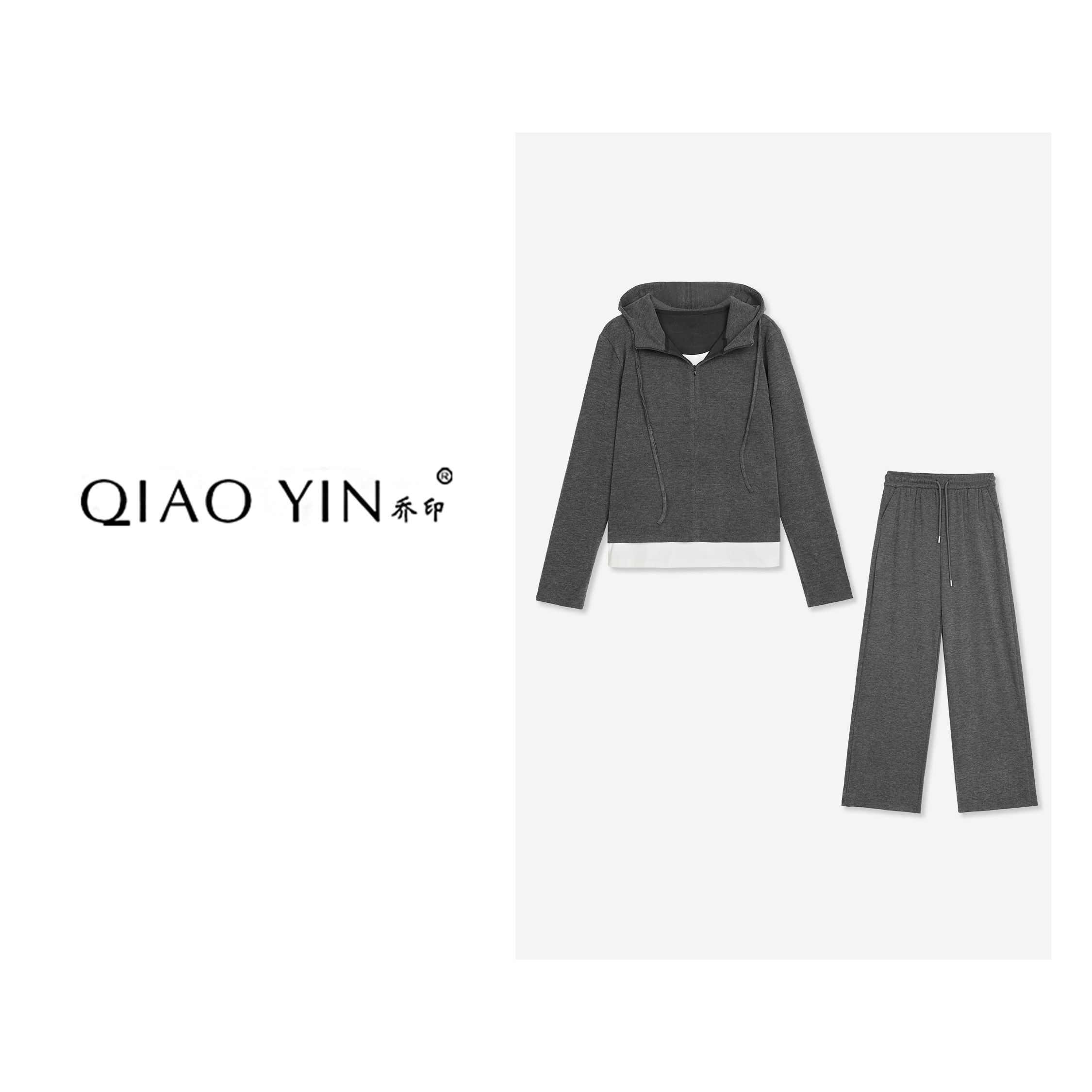 QIAO YIN"套装“时尚设计套装慵懒风运动休闲风短款QY28336