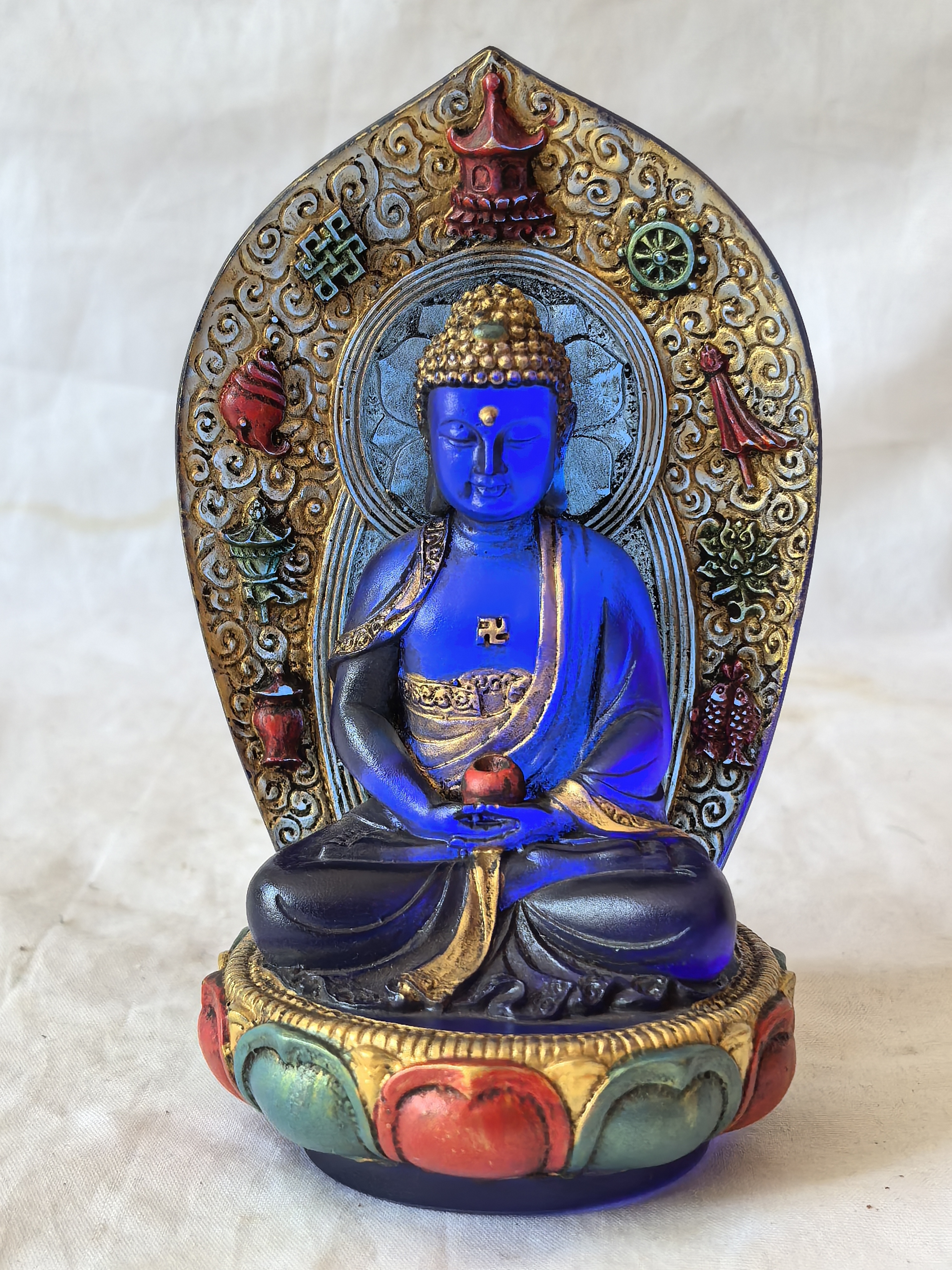 藏传硫璃彩绘药师佛像摆件神像家用玄关工艺品家居供奉祈福收藏