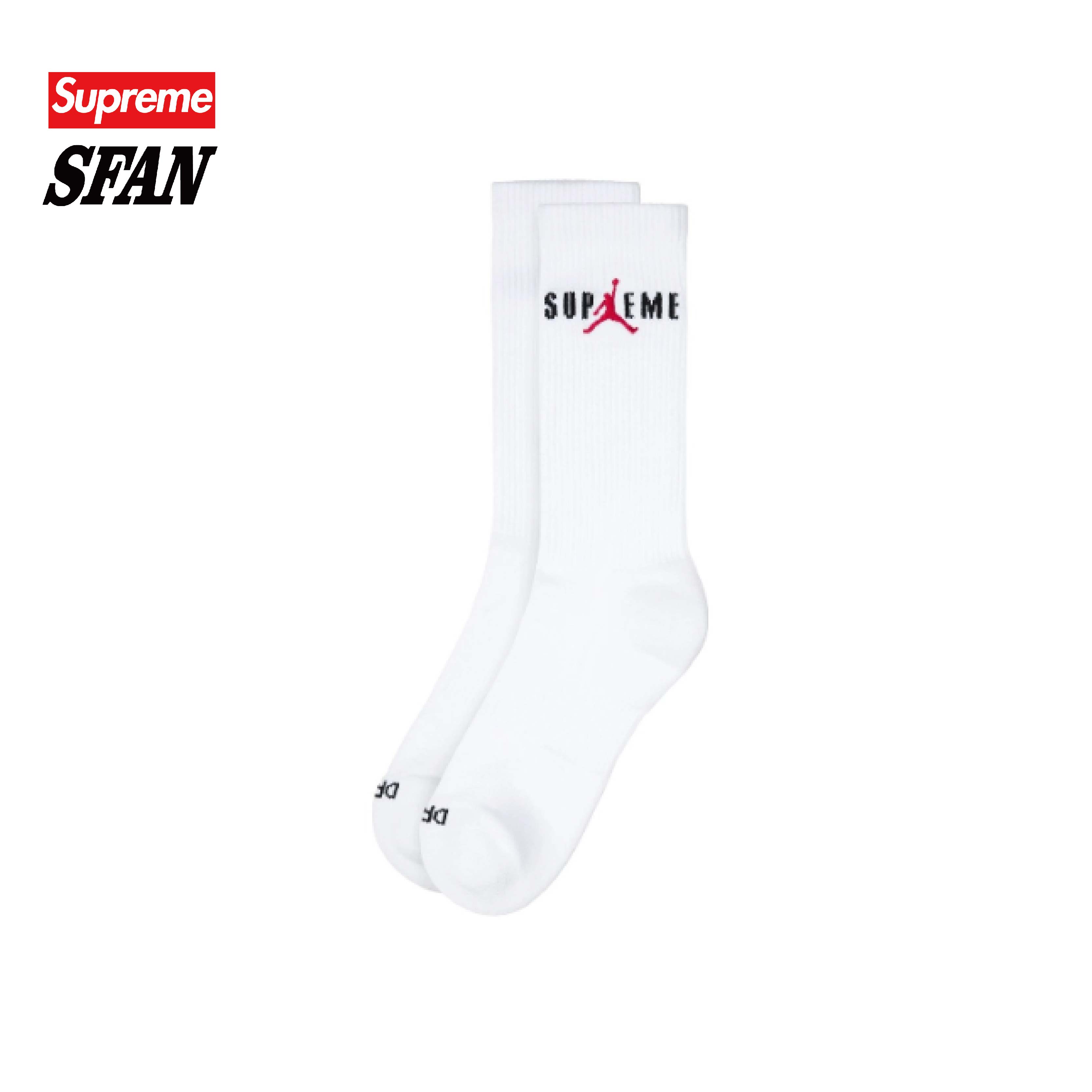 Supreme X Jordan联名 FW24 印花中筒袜 男女同款白色 2双装