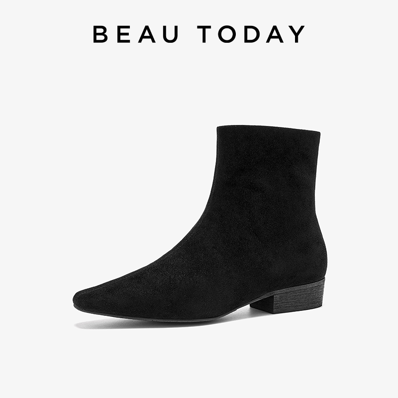 BeauToday【全羊皮】切尔西靴秋冬中跟经典百搭尖头女靴