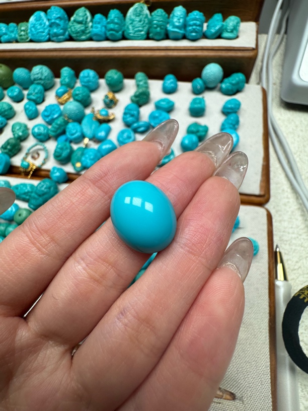 湖北原矿绿松石高瓷蓝戒面