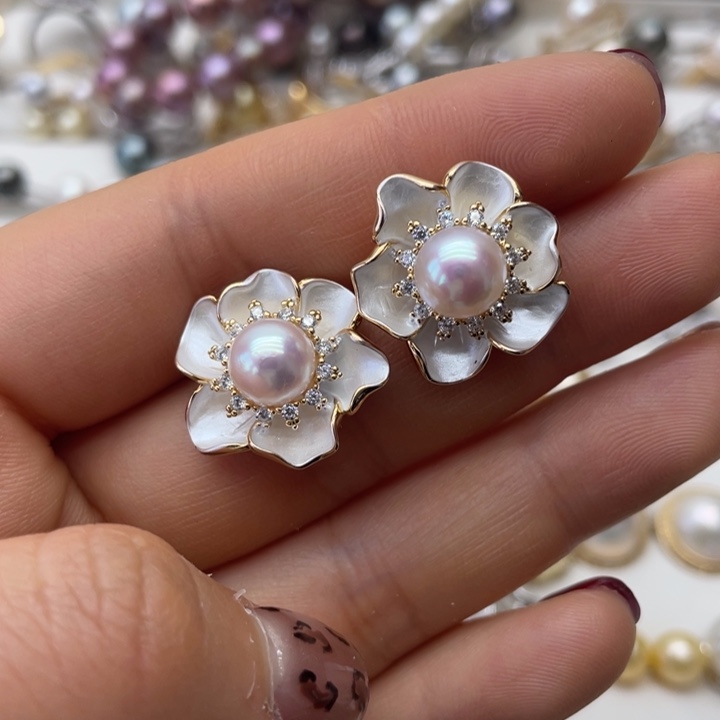 海水珍珠耳饰银S925镶嵌