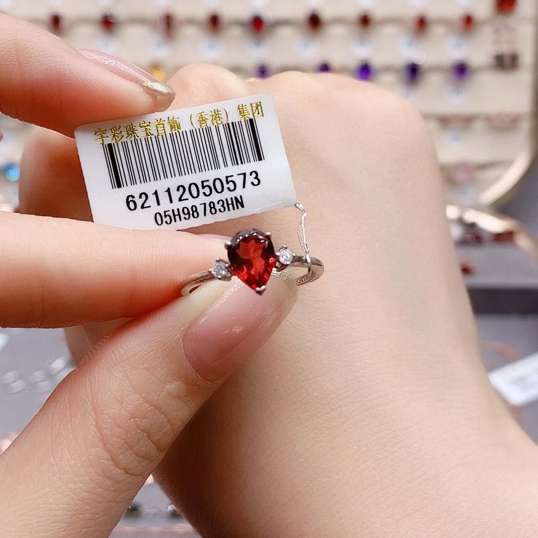 石榴石戒指银S925镶嵌戒指