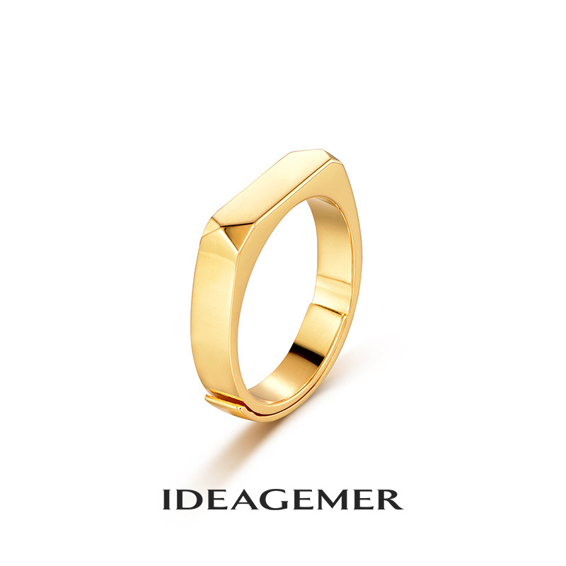 ideagemer 925银戒指 时尚新款简约戒指方形戒指男潮小众情侣男士