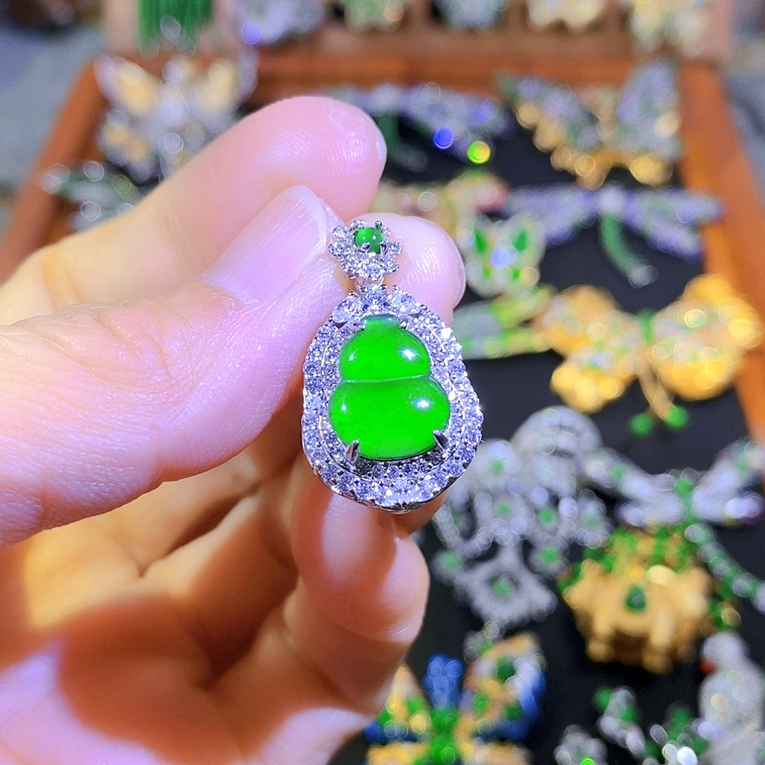 吊坠(不含链)银S925镶嵌翡翠