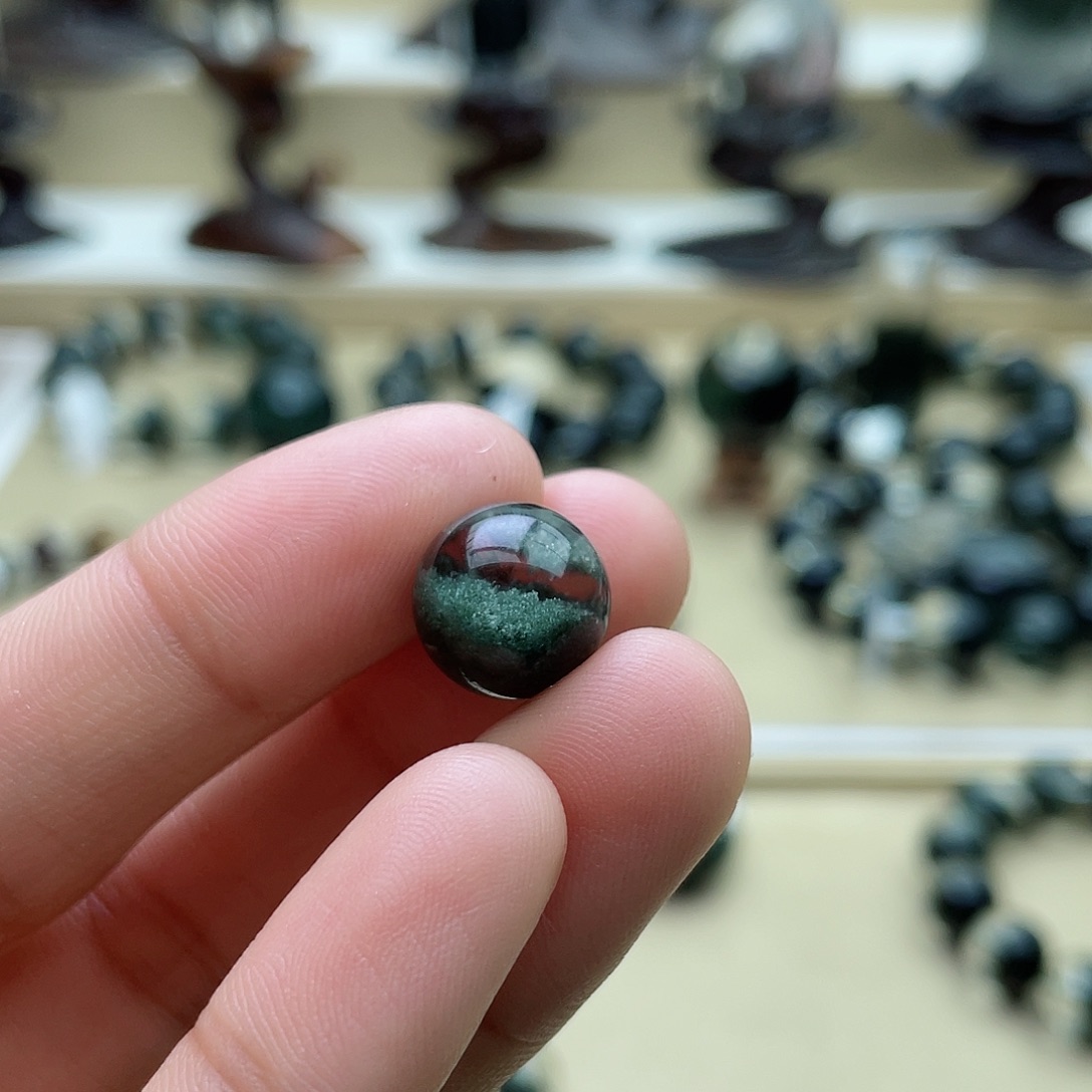 水晶颈饰银S925镶嵌南*绿幽灵聚宝盆单珠打孔定制不退换