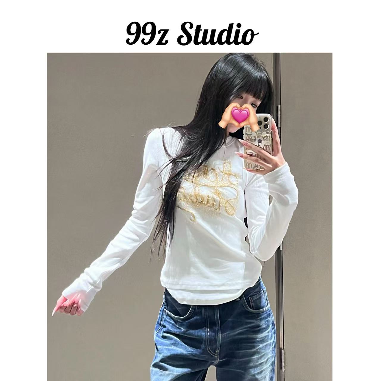 【99z Studio】圣诞季节日氛围修身假两件立体字母长袖