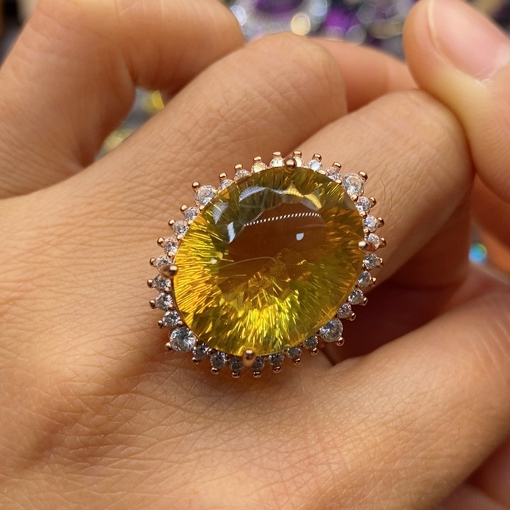 水晶戒指银S925镶嵌天然水晶戒指