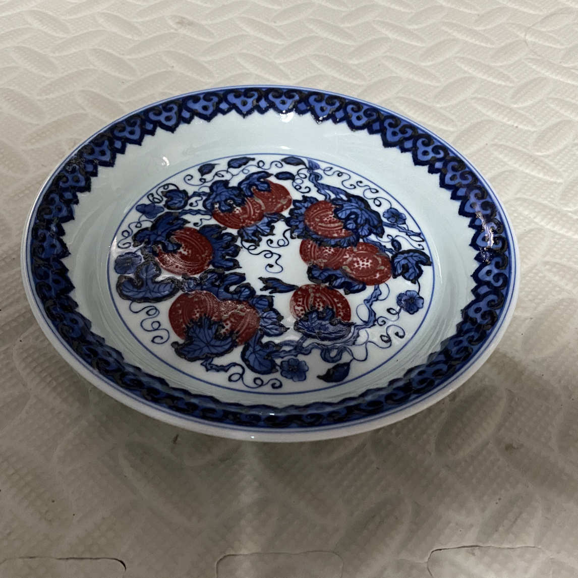 微瑕 福利手绘现代高温瓷 釉里红南瓜壶承