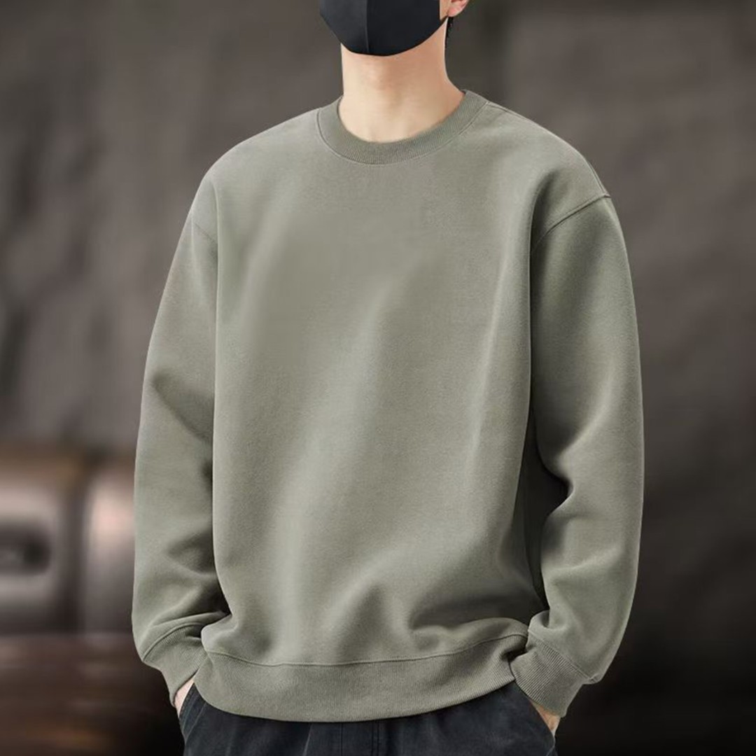 【圆领】重磅加厚男士卫衣长袖上衣秋冬款套头百搭宽松【纯色净版】