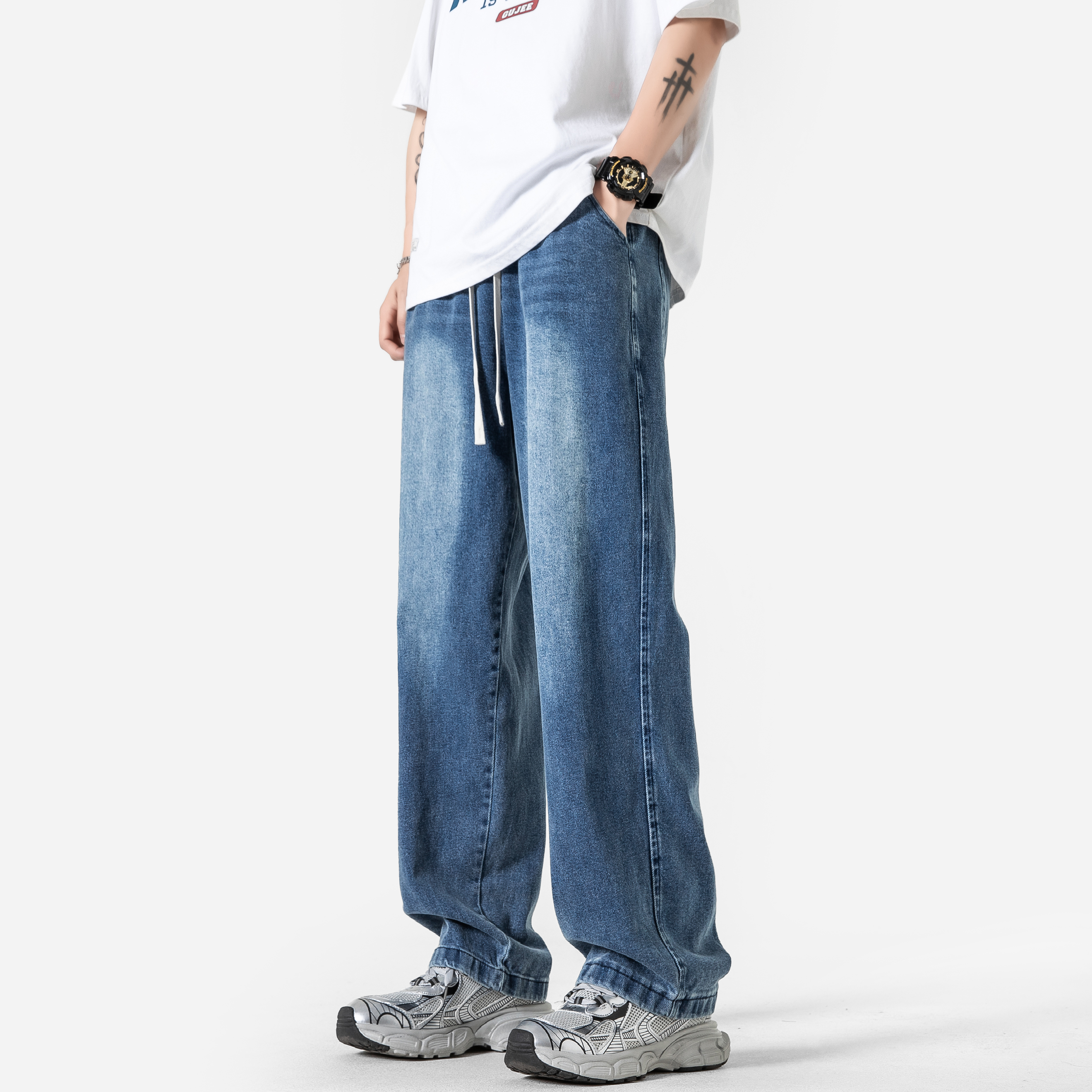 66728潮牌ins春夏季宽松美式高街休闲做旧牛仔裤和K8538