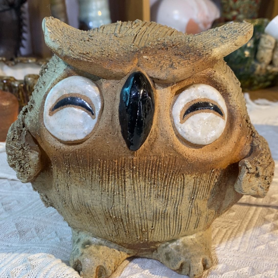 瓷片猫头鹰手作粗陶