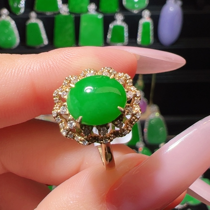 翡翠吊坠(不含链)18K金镶嵌戒指