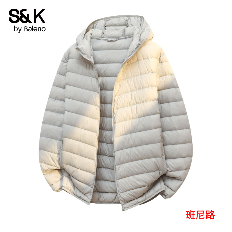 班尼路冬季男款纯色轻薄连帽羽绒服潮牌短款御寒保暖外套2025新款