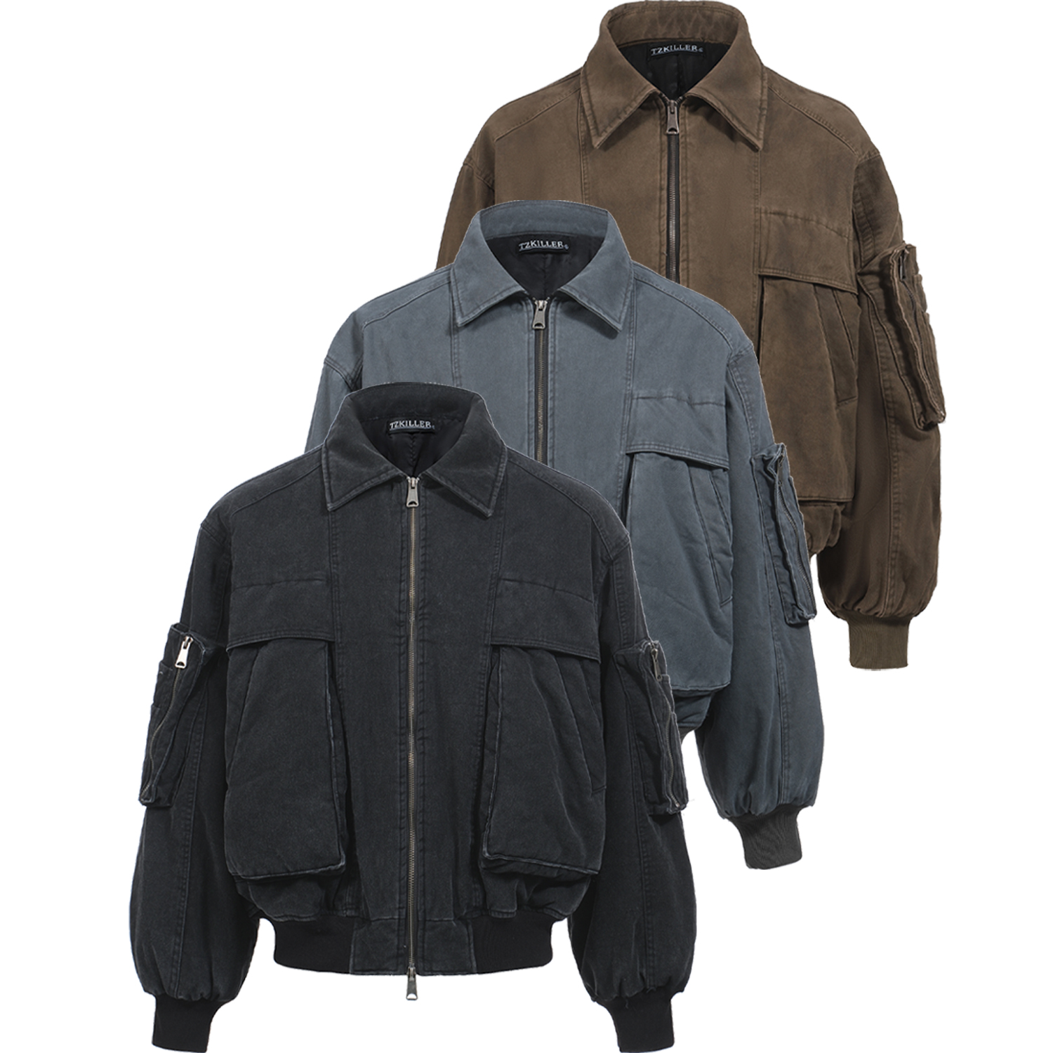 【TZ killer】BOMBER 洗水工装多口袋棉服外套 宽松保暖夹克上衣