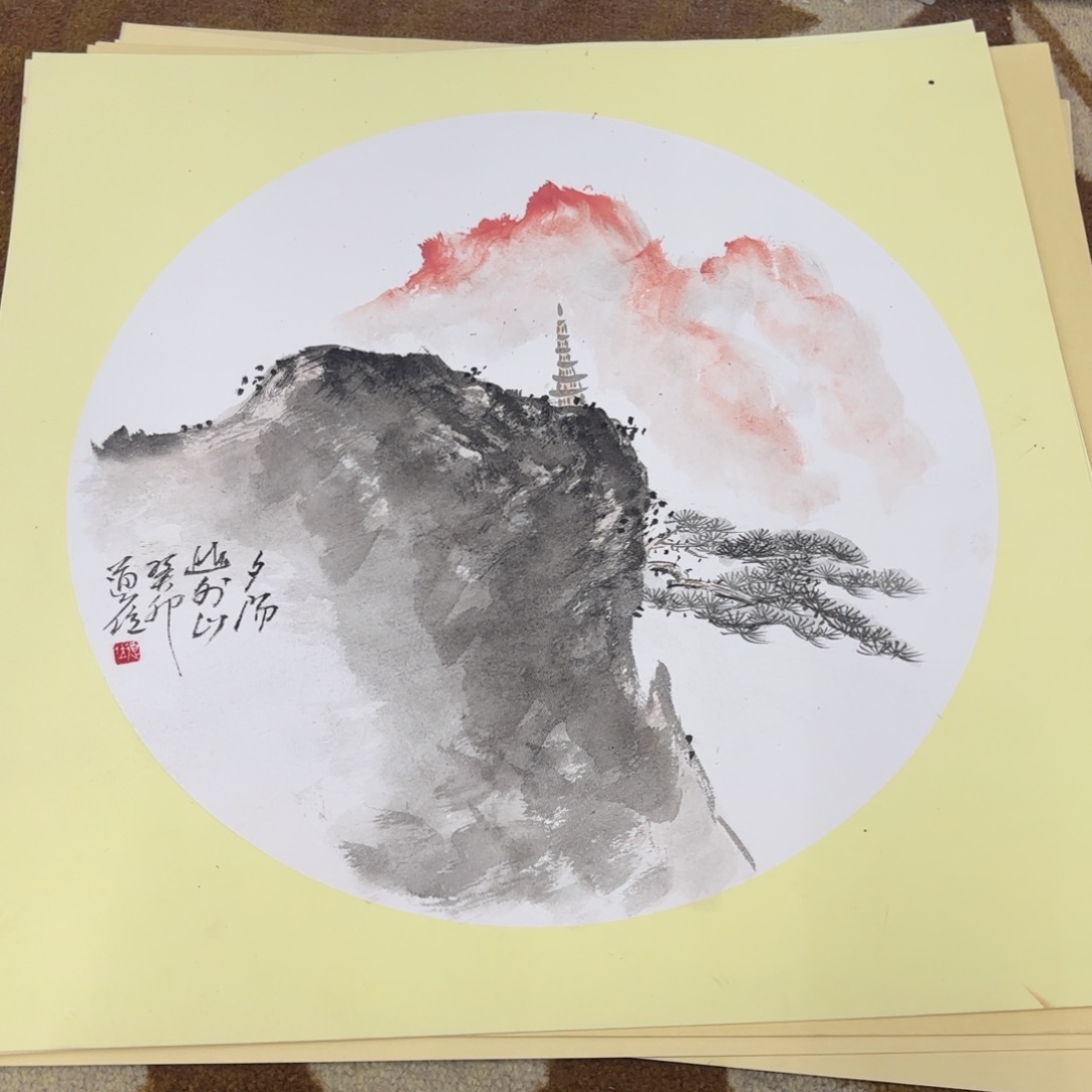 国画斗方卡纸作品童