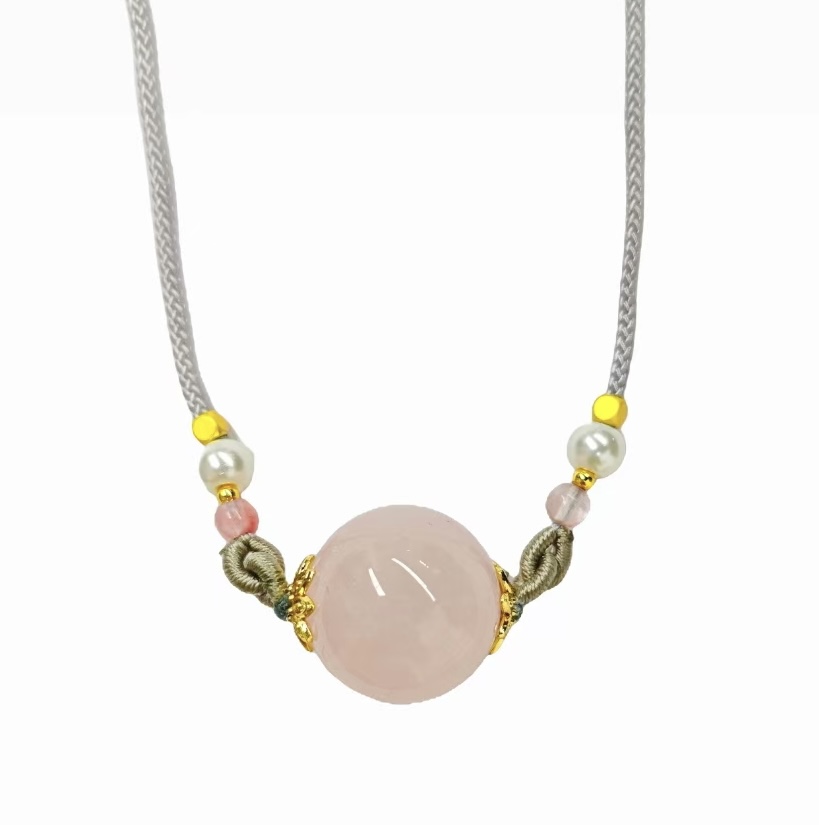 粉水晶圆珠吊坠C01-314赠礼盒(多样性发)赠绳