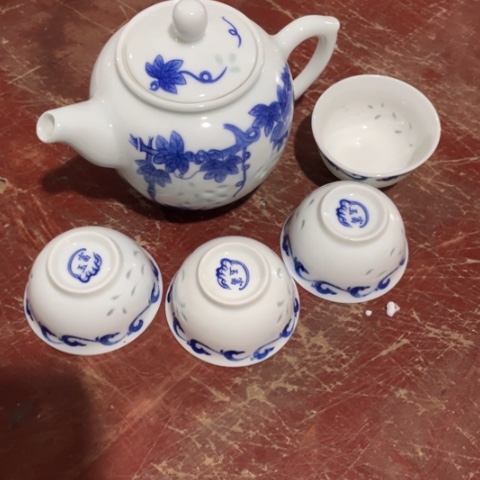 景德镇陶瓷青花玲珑一壶4杯