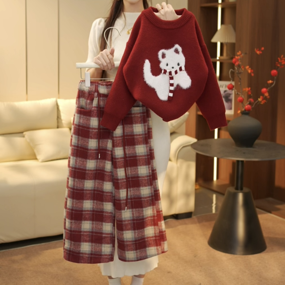女童秋冬新款套装时尚休闲加厚上衣+加绒裤子--Y6176