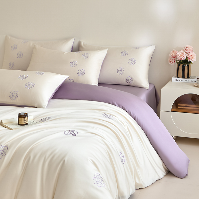 A类100S长绒棉床上四件套纯棉全棉床单贡缎花卉刺绣被套轻奢床品