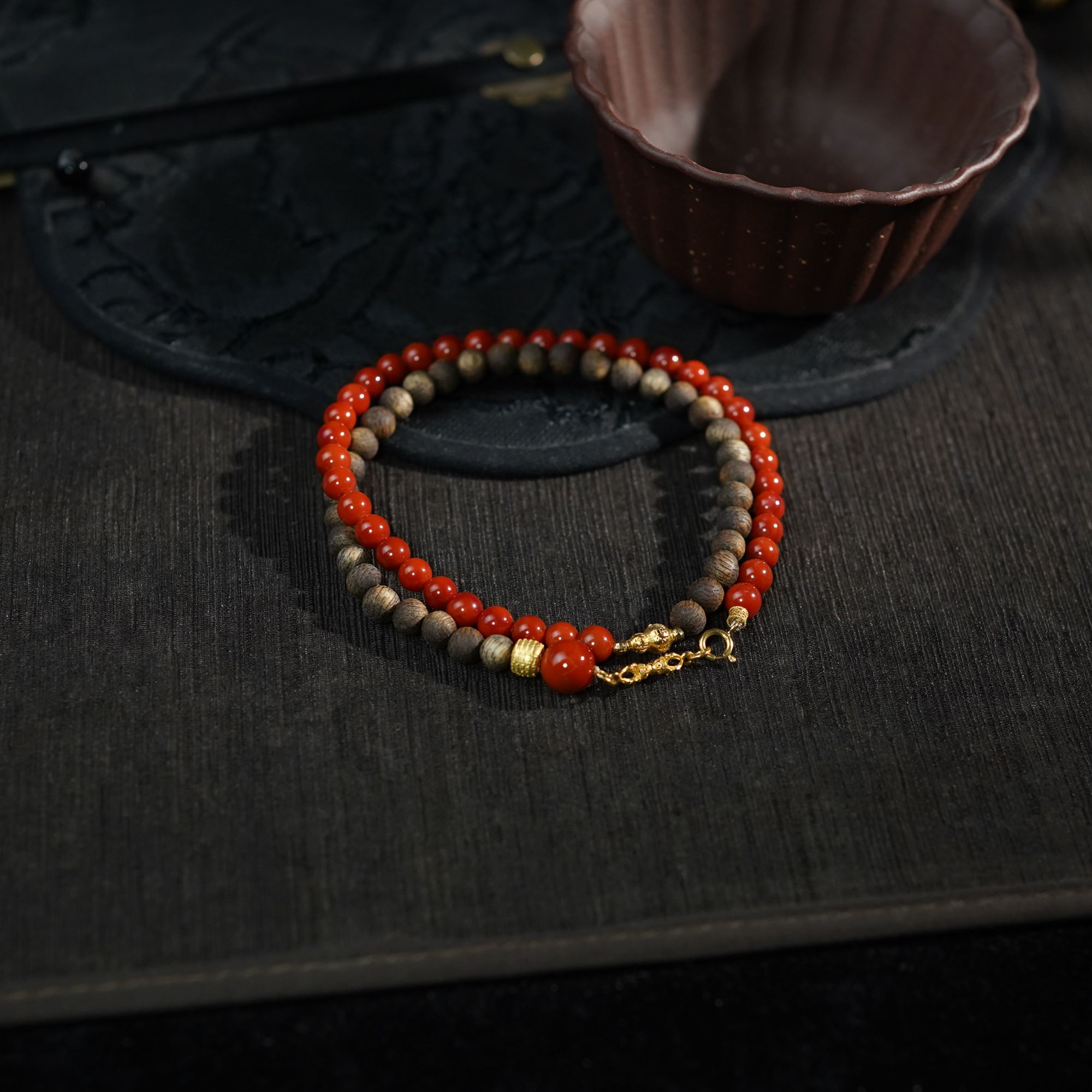 【舟杳】南红*手串*18k金镶嵌