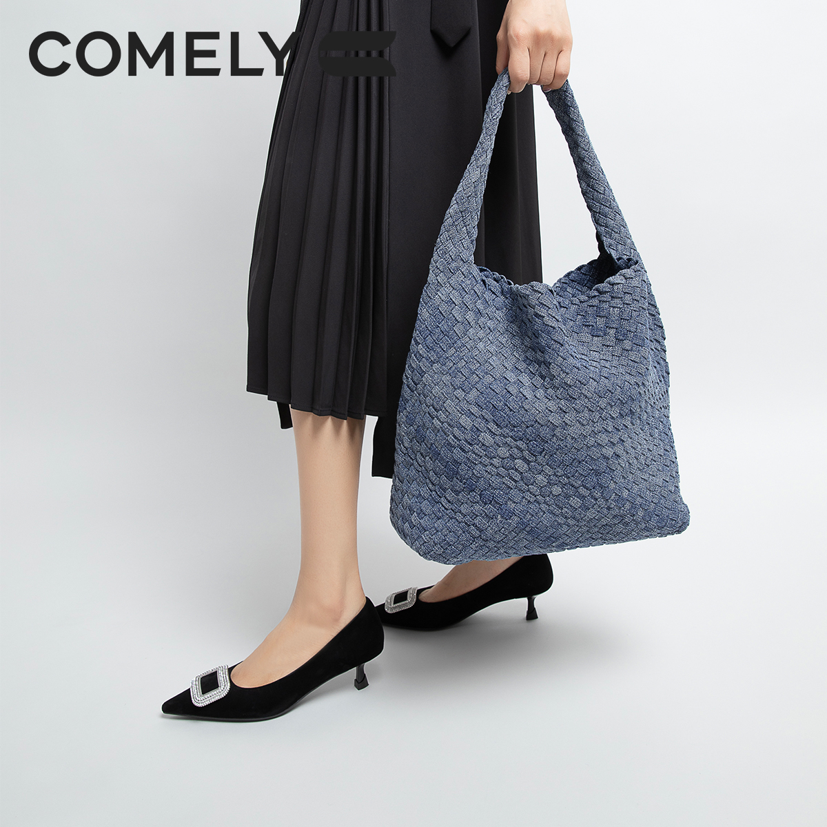 【康莉COMELY】KMB2K738手提包女时尚包大容量单肩牛仔编织包