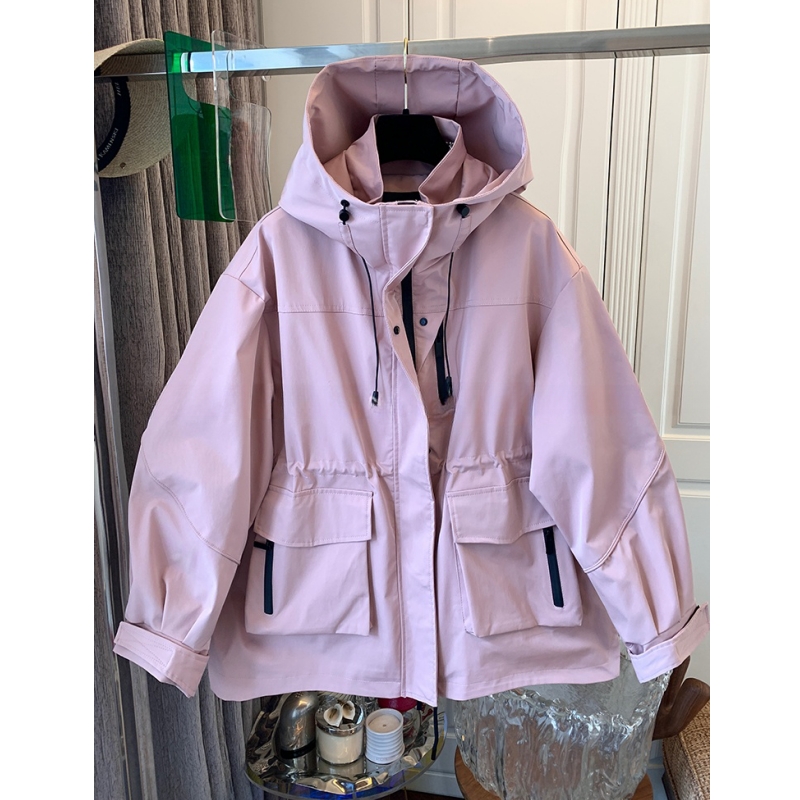 P872高级感工装风连帽冲锋衣风衣宽松中长款外套女装春季新款