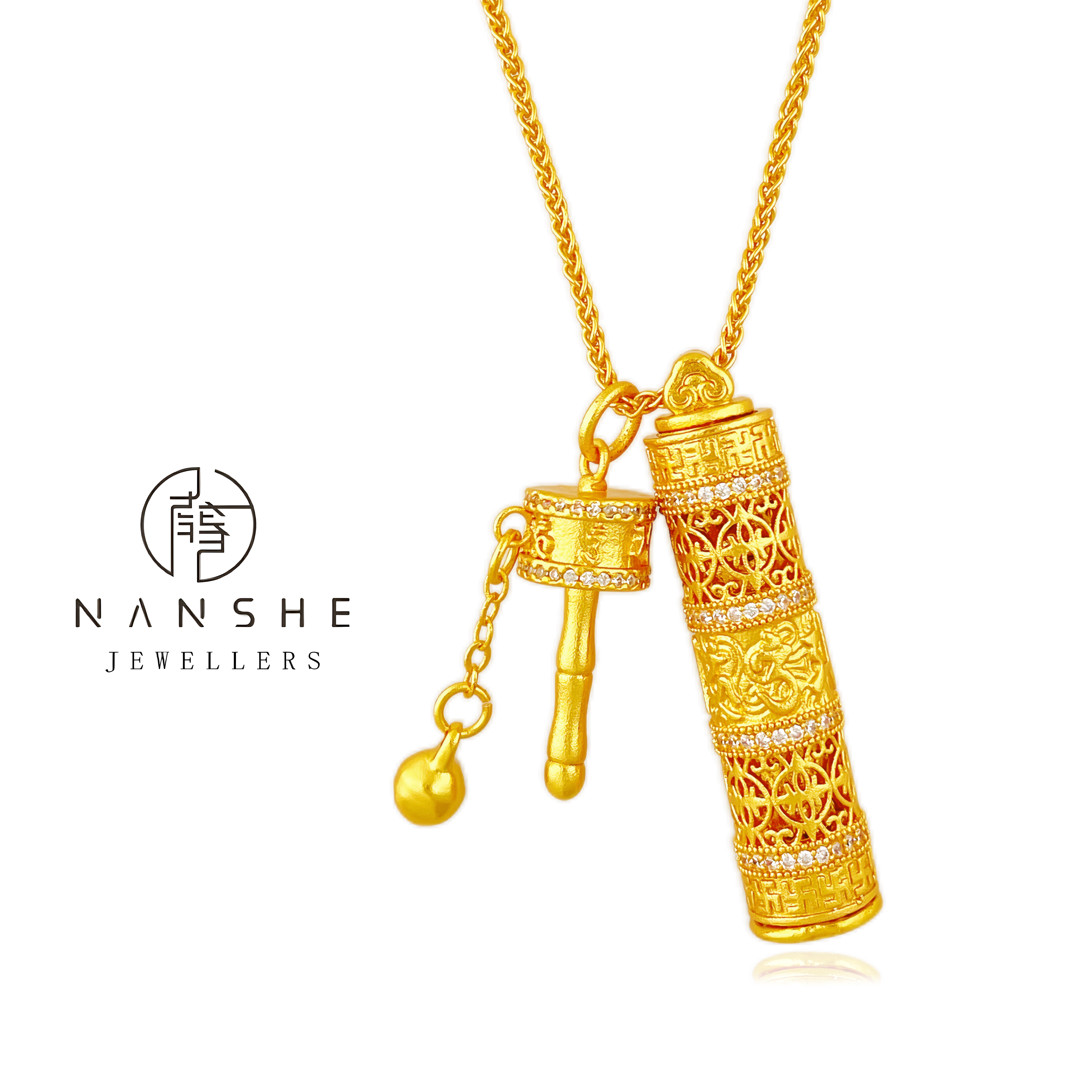 NANSHE/南奢 古法拔浪鼓六子真言项链复古L893