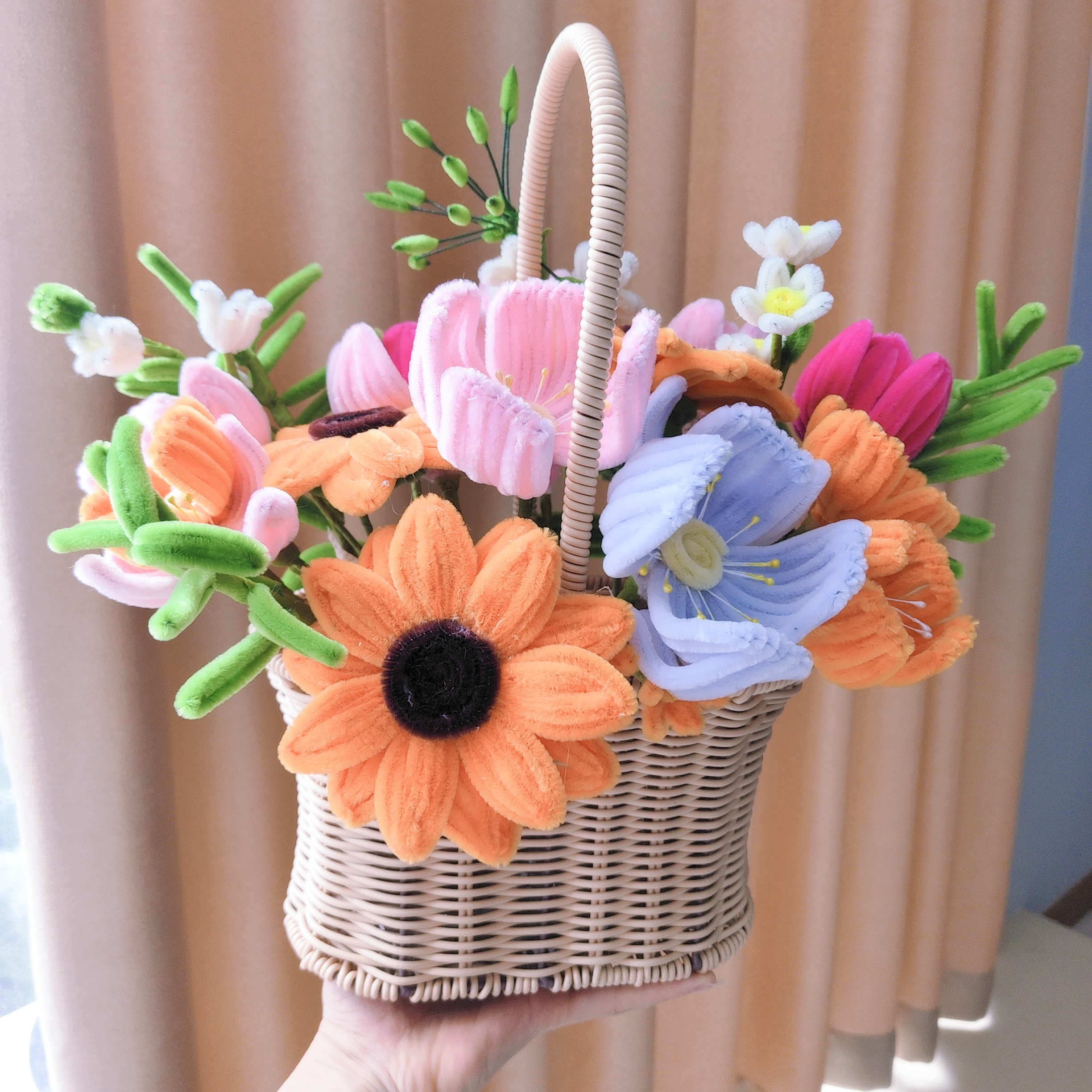【炫彩阳光】扭扭棒手工制作精美花篮生日节日礼物