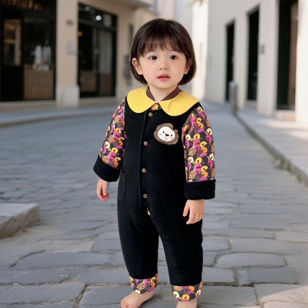 爱楷儿冬季一套过冬加厚小猫咪分体背带棉花套