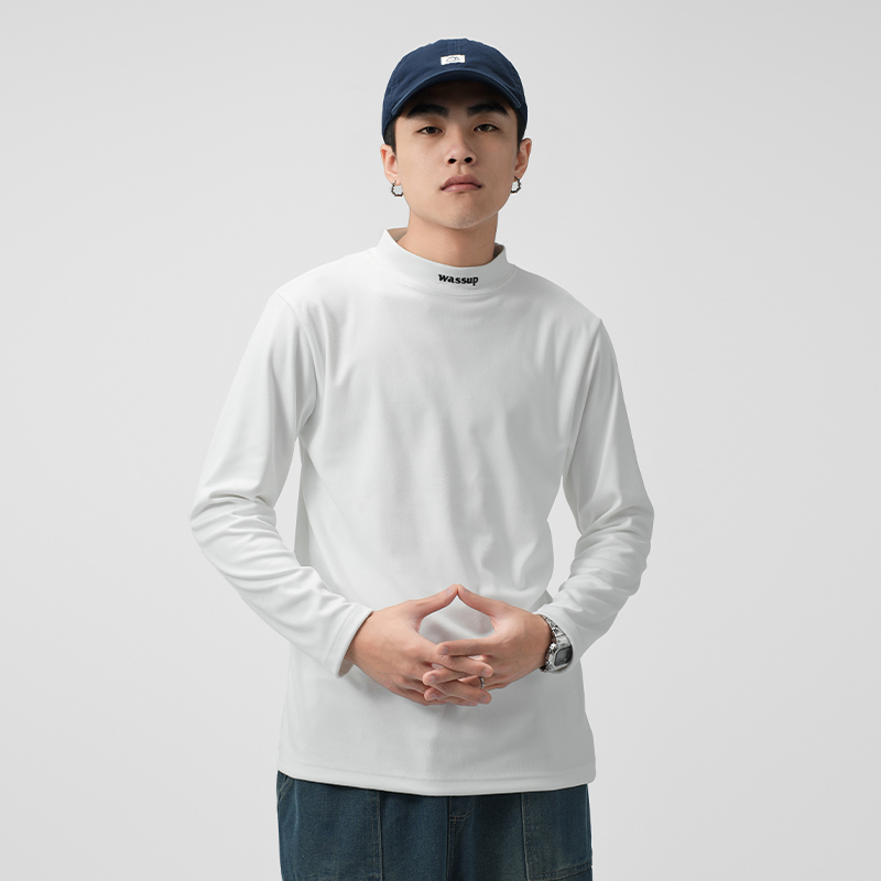WASSUP德绒保暖打底衫半高领上衣男女秋冬简约字母休闲潮牌情侣装