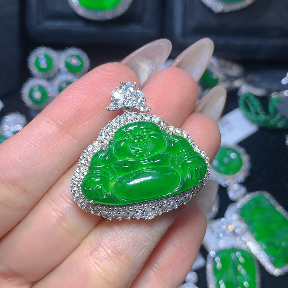 翡翠吊坠(不含链)银S925镶嵌翡翠