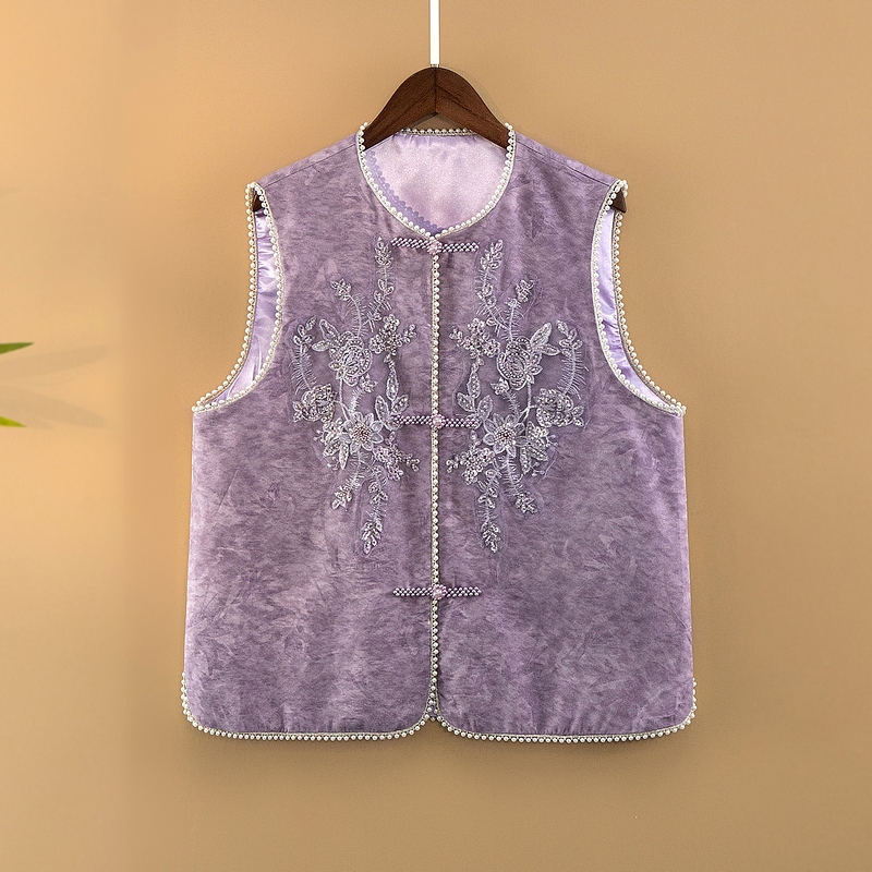 【柠嫣】夏季2025新款马甲女装新中式圆领钉珠刺绣薄款气质上衣马夹